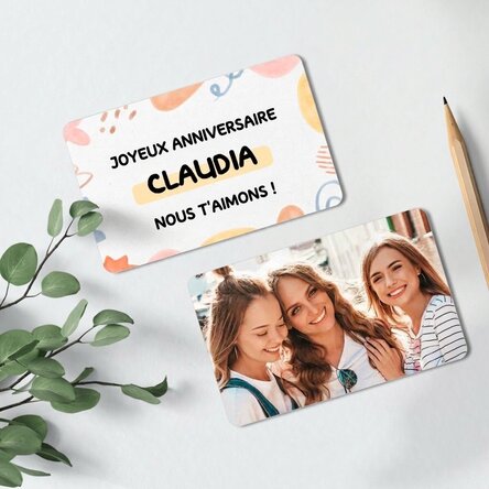 Carte en aluminium personnalisée recto-verso avec message et photo - Anniversaire