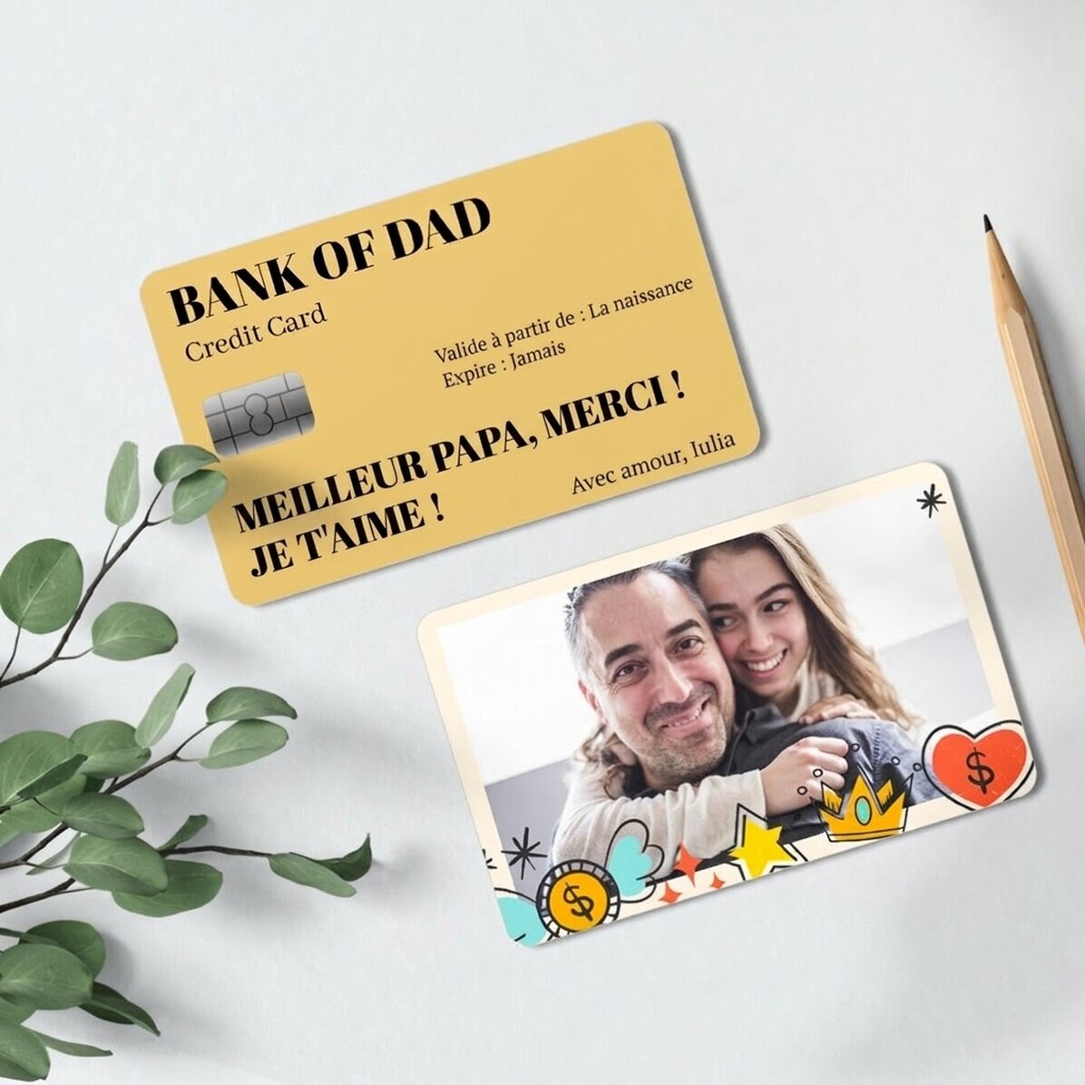 Carte en aluminium personnalisée recto-verso avec un message et une photo - Bank