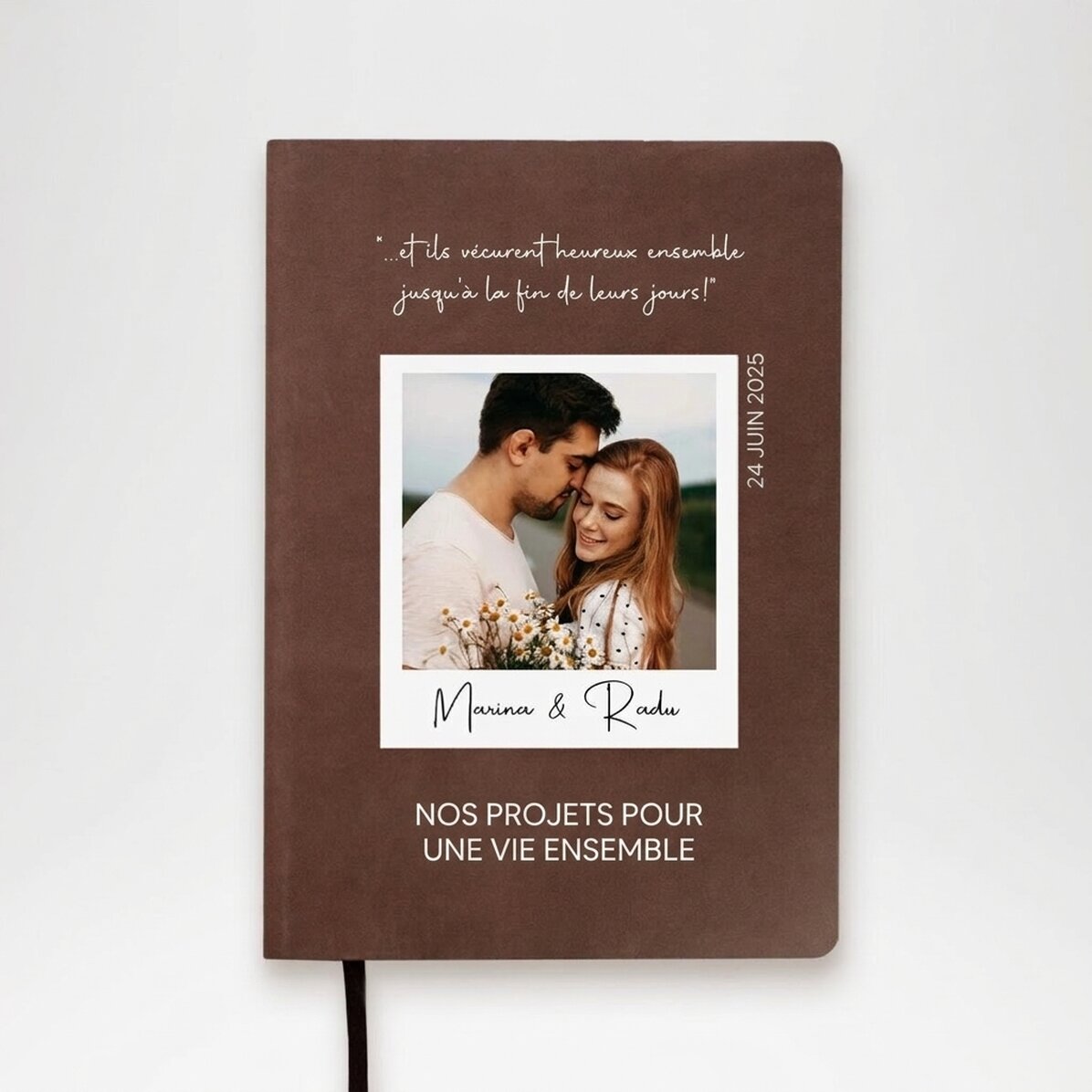 Agenda en cuir personnalisé en couleur avec une photo et un message