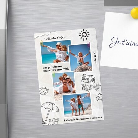 Aimant personnalisé de 10 x 15 cm avec 4 photos et un texte - Holiday