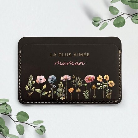 Portefeuille en cuir personnalisé, coloré, avec message - Motif floral