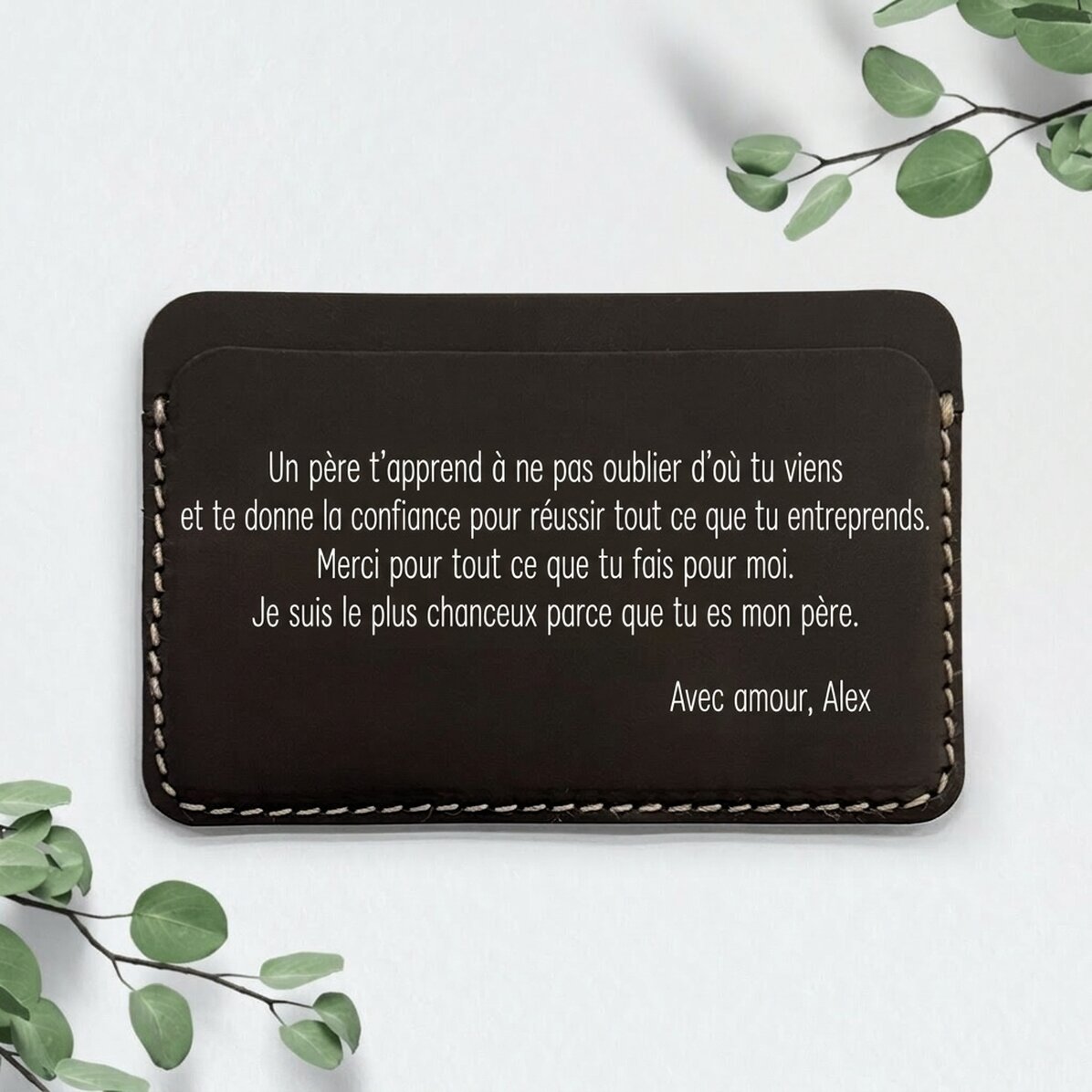 Portefeuille en cuir personnalisé, coloré, avec un message