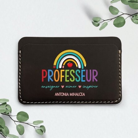 Portefeuille en cuir personnalisé, coloré et avec inscription - Teacher