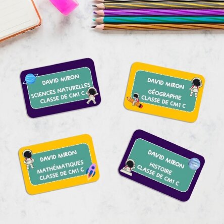 Lot de 8 autocollants personnalisés pour l'école - Cosmos