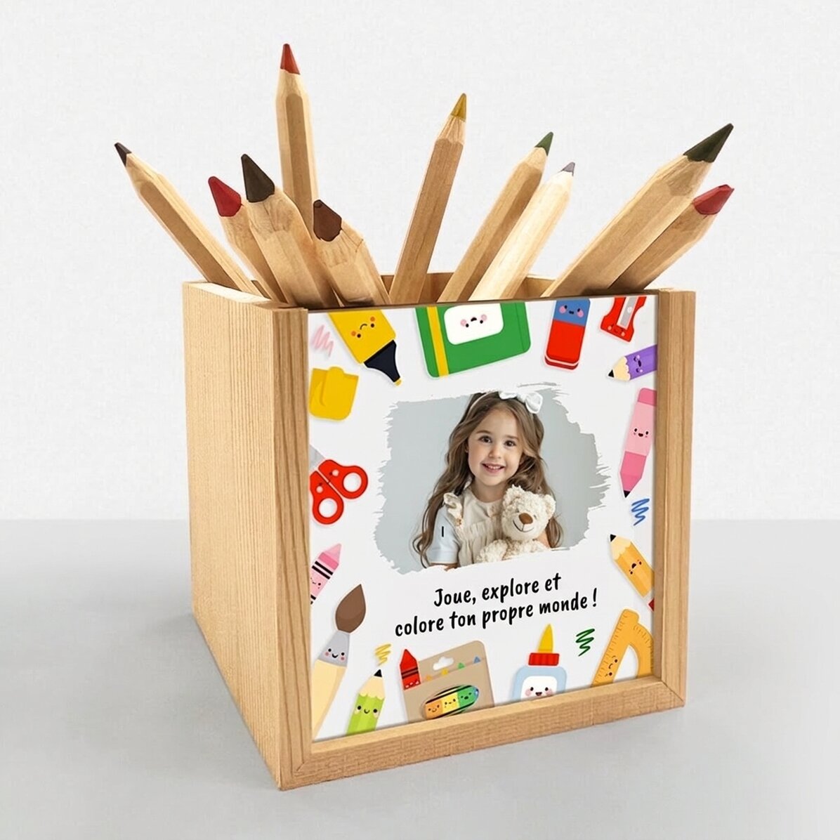 Porte-crayons personnalisé avec photo et texte - Couleurs