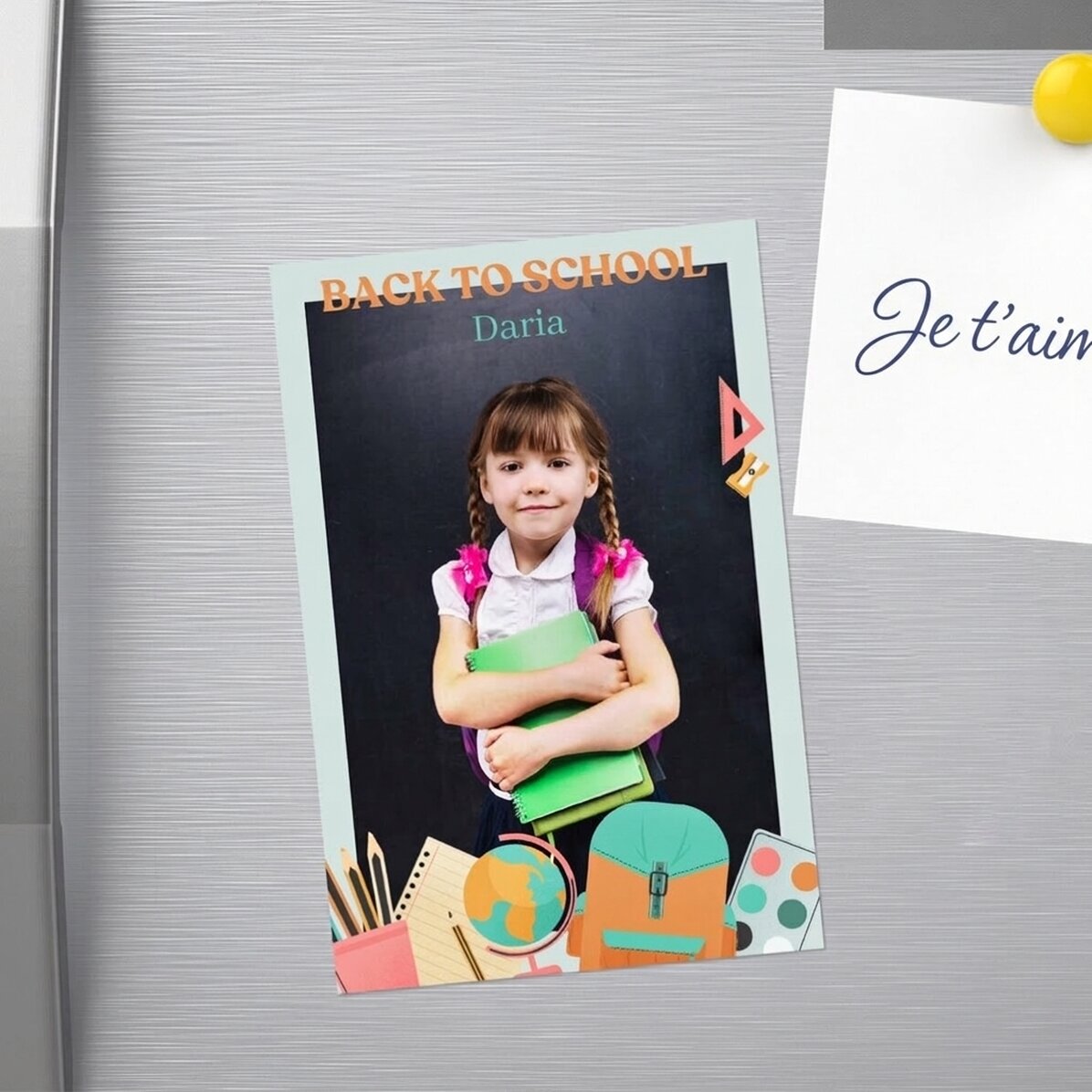 Aimant personnalisé de 10 x 15 cm avec une photo et un texte - Rentrée scolaire