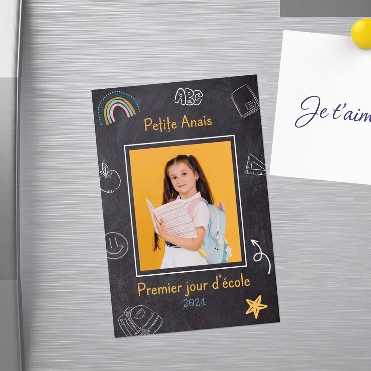Aimant personnalisé de 10 x 15 cm avec une photo et un texte - École