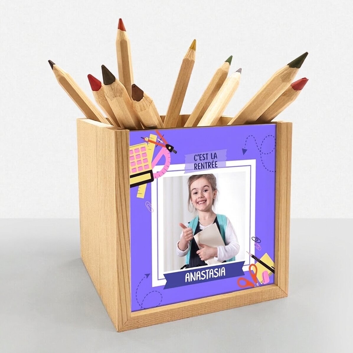 Porte-crayons personnalisé avec photo et texte - Rentrée scolaire