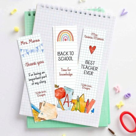 Set of 3 personalised bookmarks with message - Teacher