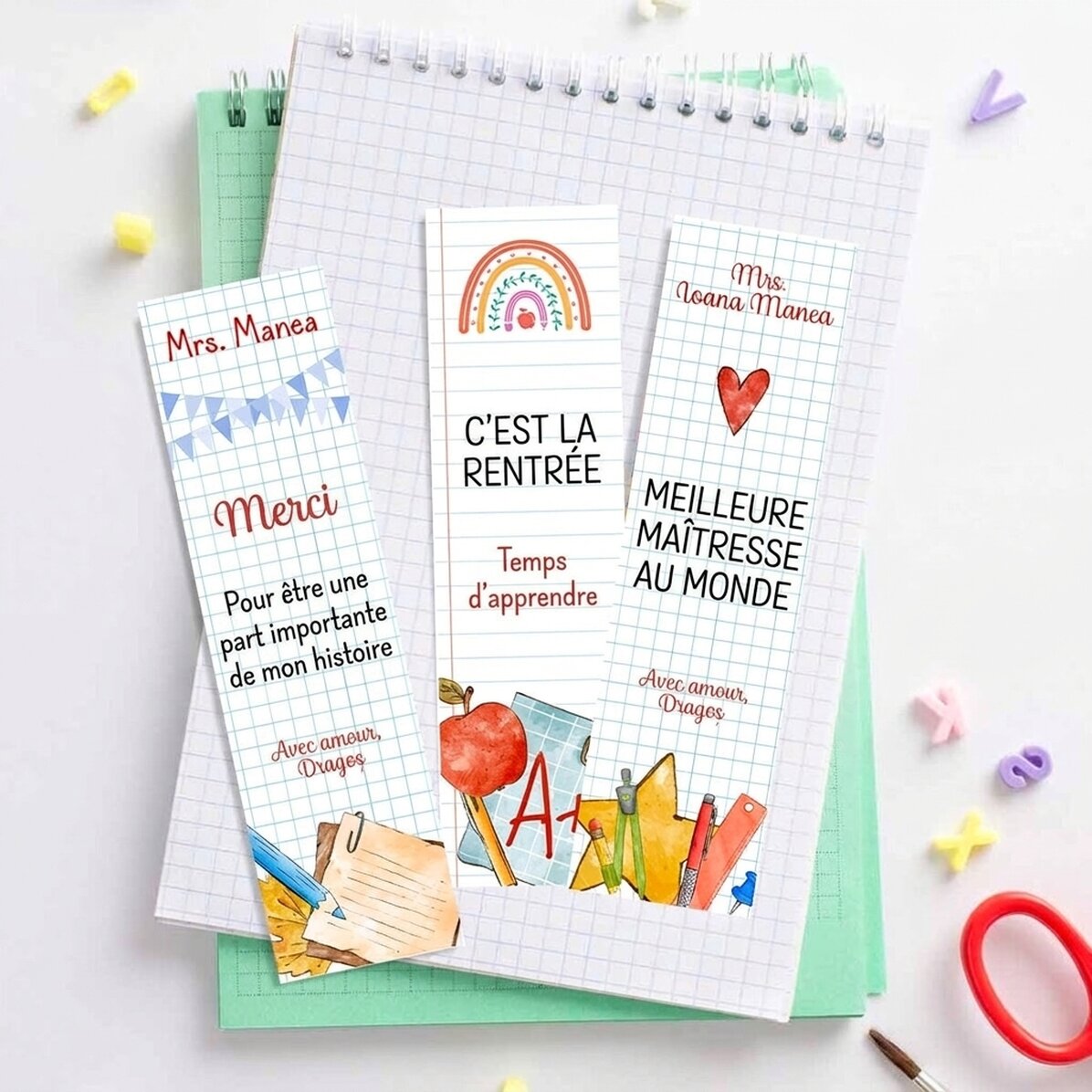 Lot de 3 marque-pages personnalisés avec message - Teacher