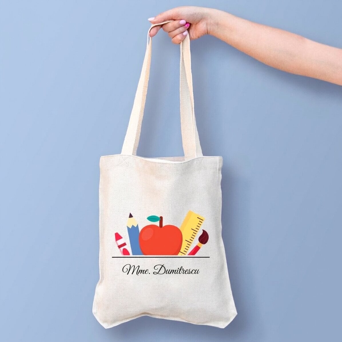 Sac personnalisé avec un message pour les enseignants
