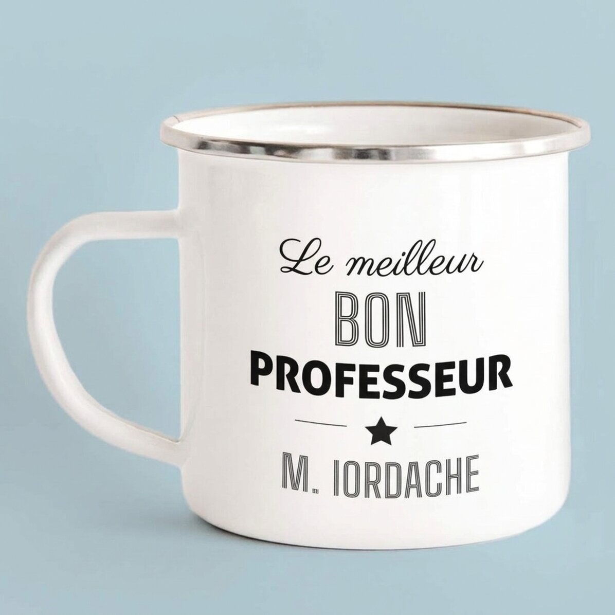Tasse en métal émaillée personnalisée avec un message - Teacher