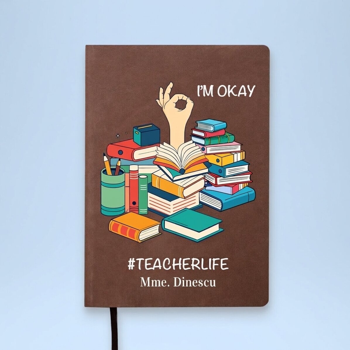 Agenda en cuir personnalisé, couleur - #TEACHERLIFE