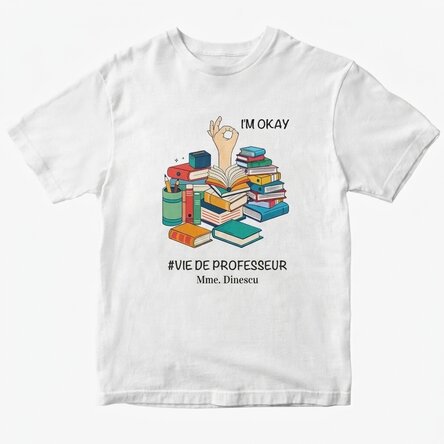 T-shirt en coton personnalisé avec un texte - #TEACHERLIFE