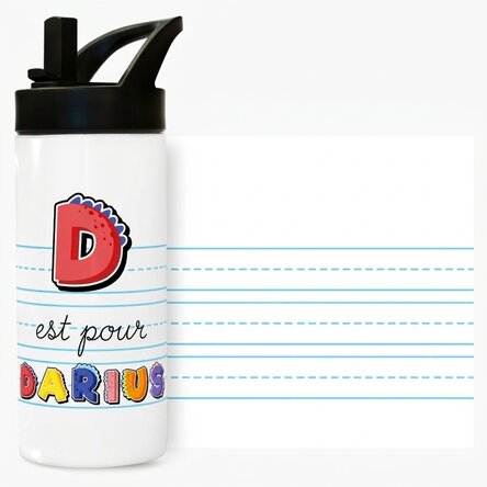Thermos avec poignée et paille, personnalisé avec un prénom - modèle dinosaure