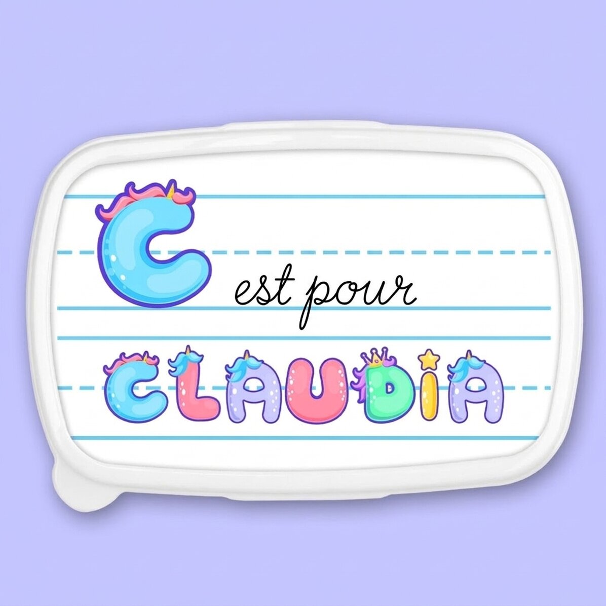 Boîte à repas, boîte à repas personnalisée avec prénom - Modèle licorne