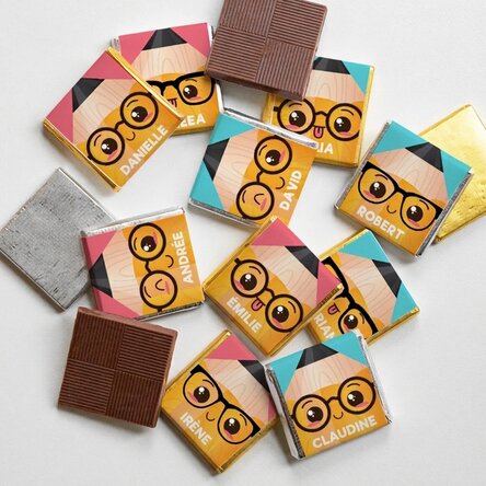 Lot de 10 mini-chocolats personnalisés avec un prénom pour la rentrée scolaire - Crayons
