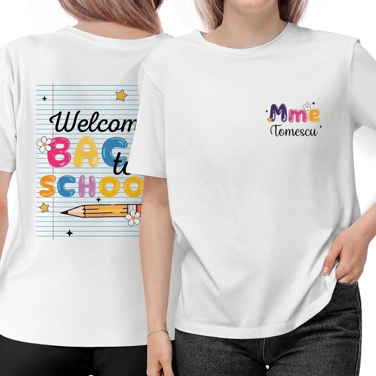 T-shirt en coton personnalisé, recto - verso - Retour à l