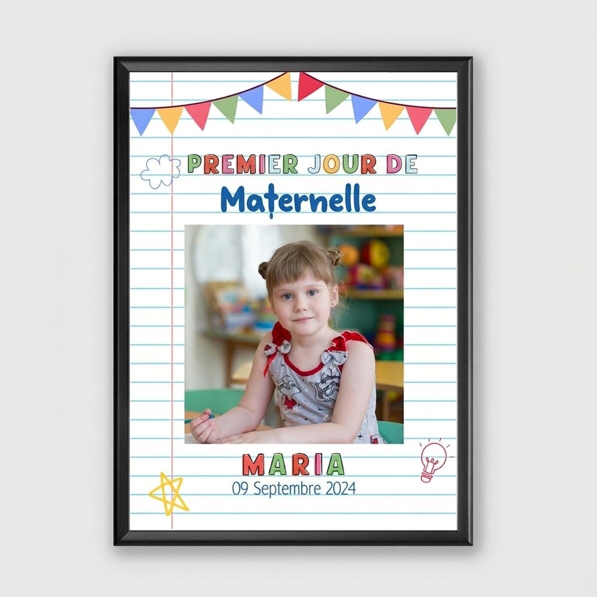 Tableau personnalisé avec un texte et une photo - Premier jour à la maternelle