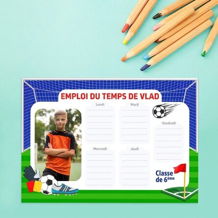 Emploi du temps personnalisé avec du texte et une photo - Football