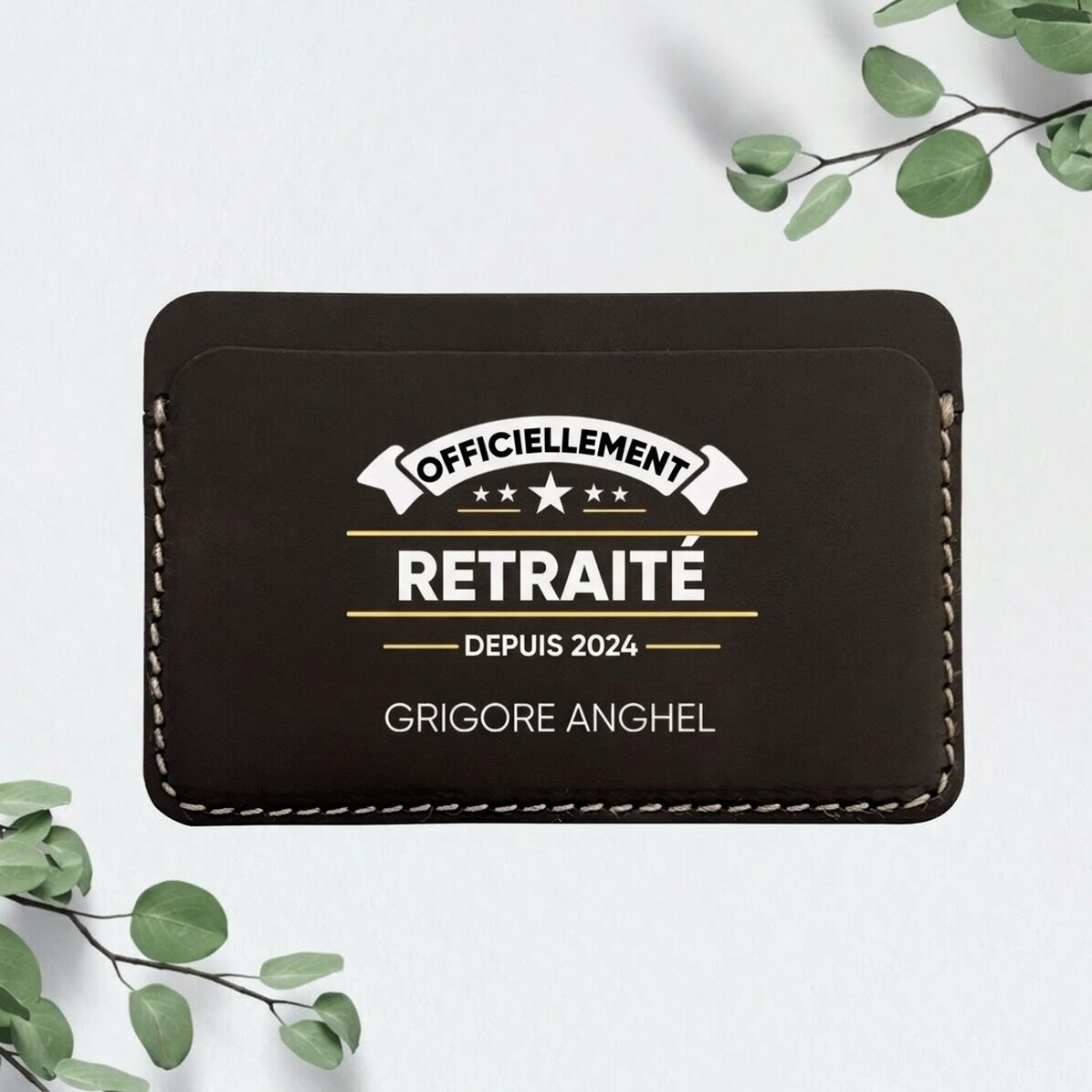 Portefeuille en cuir personnalisé, coloré et avec inscription : « Officier à la retraite »