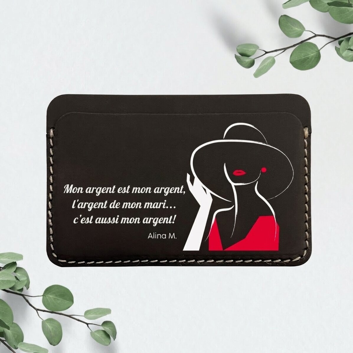 Portefeuille en cuir personnalisé, coloré, avec message - Lady