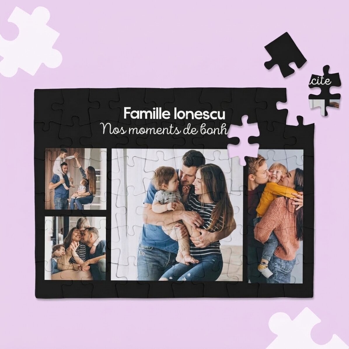 Puzzle personnalisé avec 4 photos et un texte