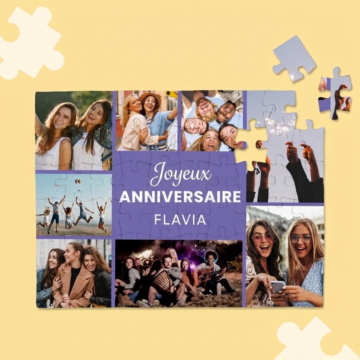 Puzzle personnalisé avec 8 photos et un texte