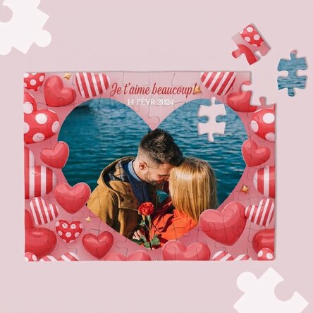 Puzzle personnalisé avec photo et texte - Cœurs brillants