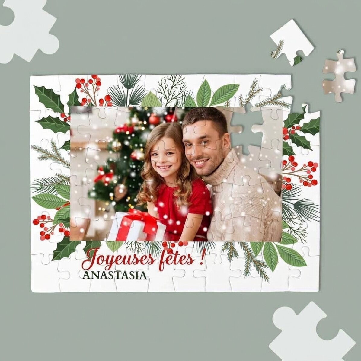 Puzzle personnalisé avec une photo et un texte - Un Noël de conte de fées