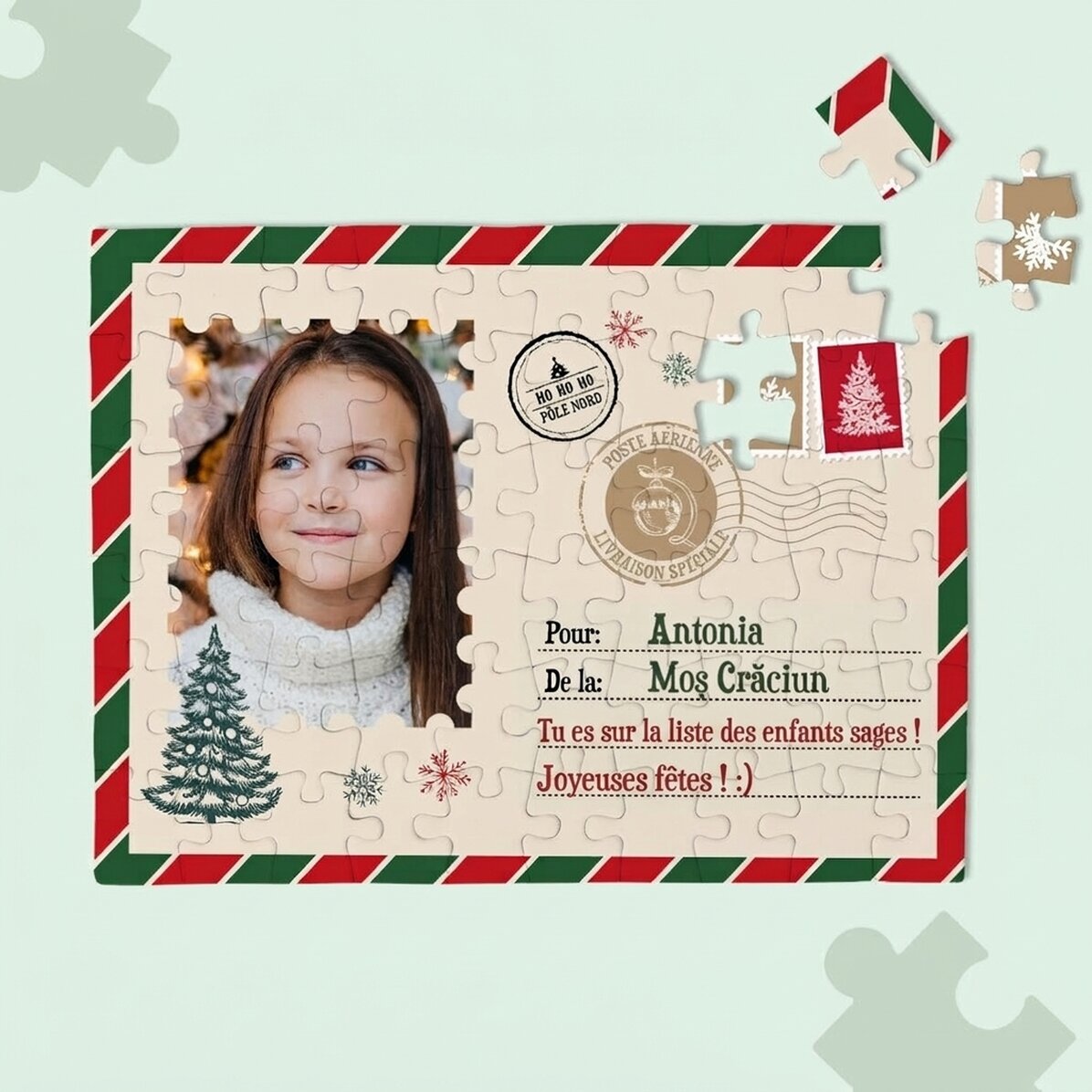 Puzzle personnalisé pour enfants avec une photo et un texte - De la part du Père Noël
