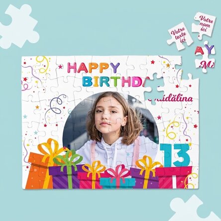 Puzzle personnalisé avec une photo et un message - Joyeux anniversaire