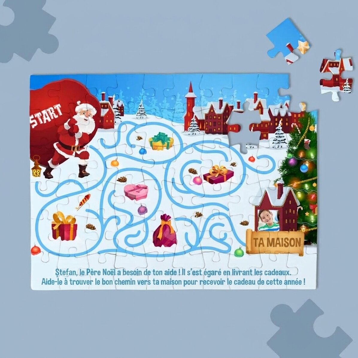Puzzle personnalisé pour enfants avec une photo et un texte - Le chemin du Père Noël