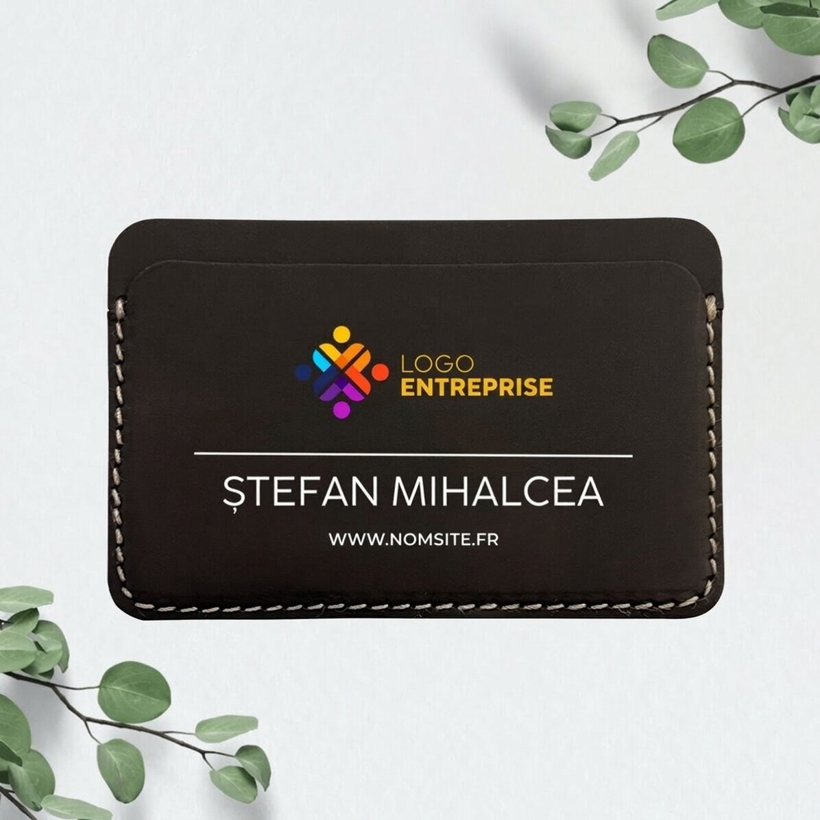 Portefeuille en cuir personnalisé, coloré, avec logo et message