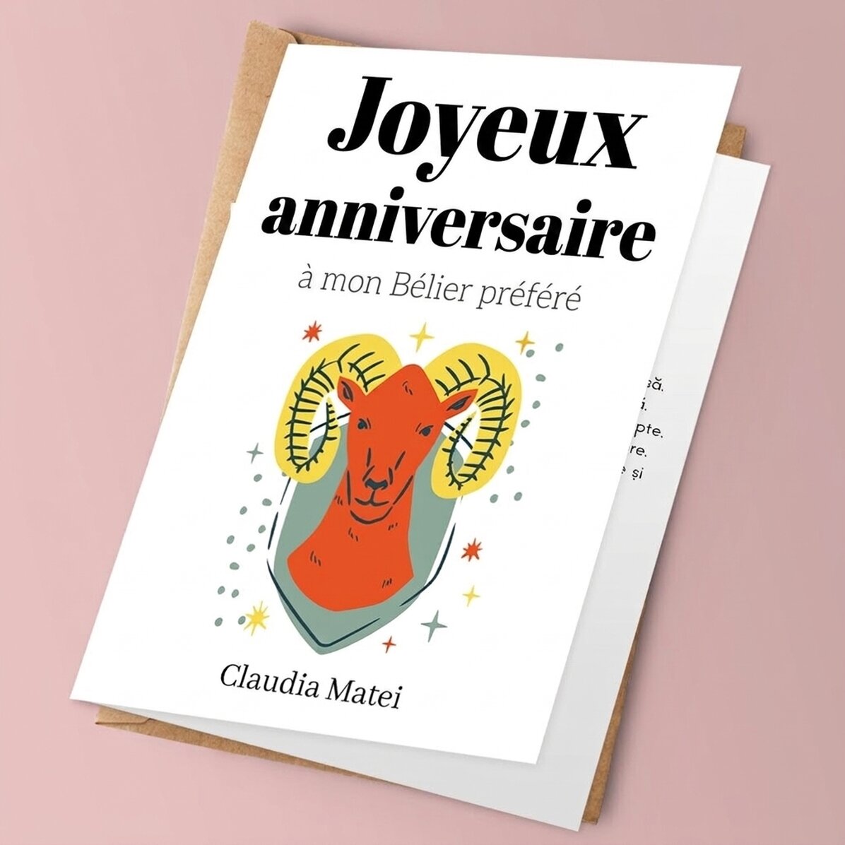 Carte de vœux personnalisée avec texte - Signe du Bélier