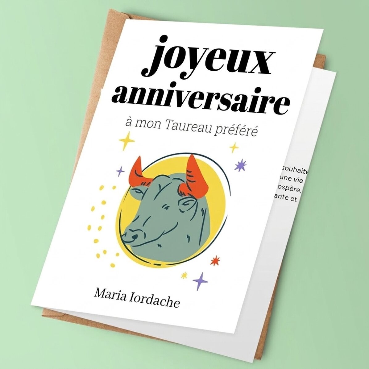 Carte de vœux personnalisée avec texte - Signe du Taureau