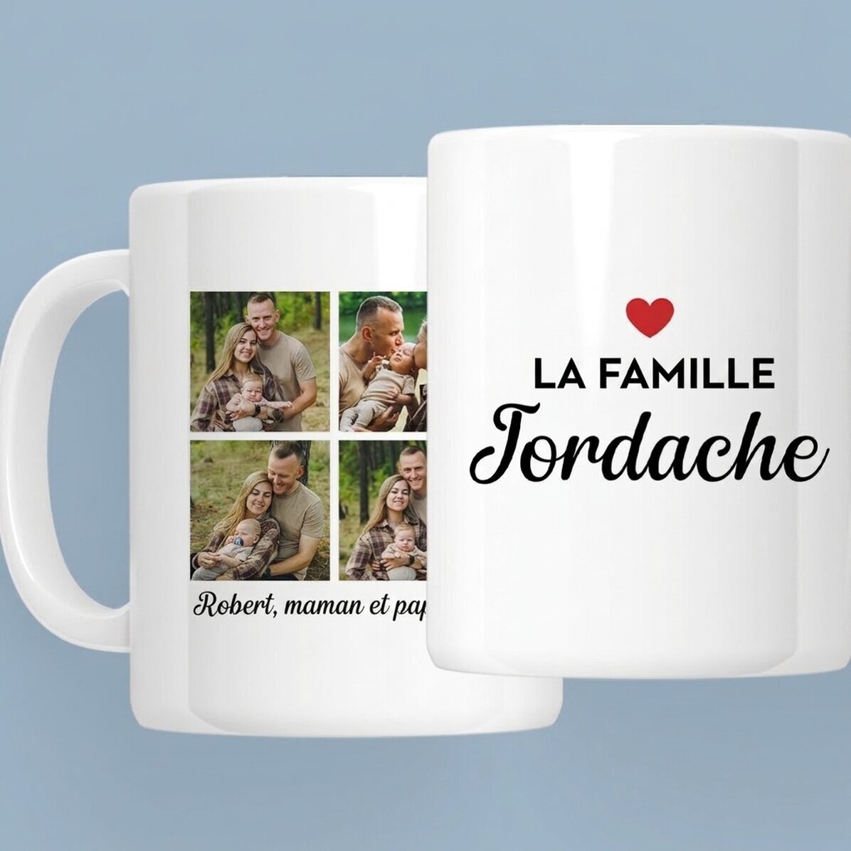 Tasse personnalisée avec 4 photos et un texte - Famille