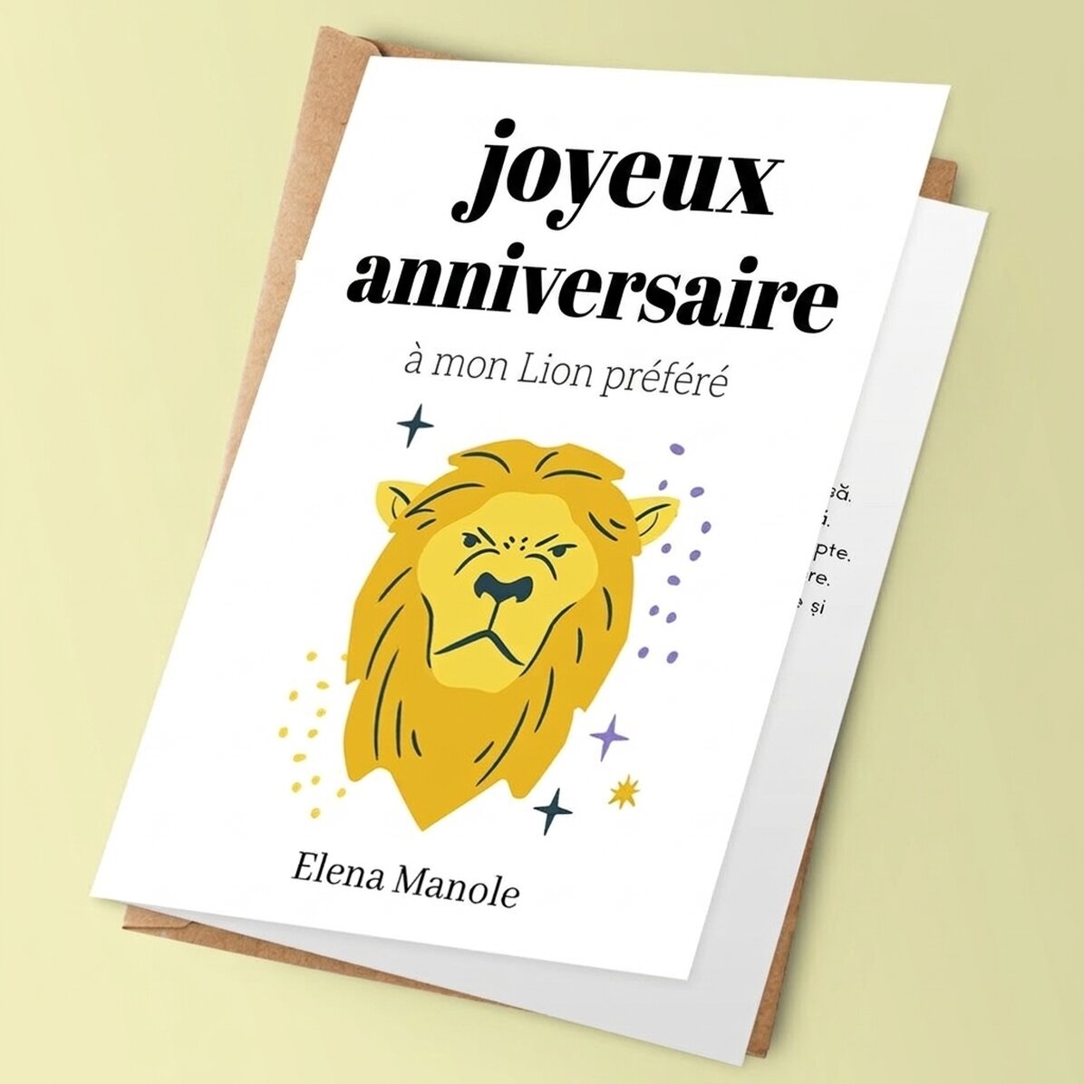 Carte de vœux personnalisée avec texte - Signe du Lion