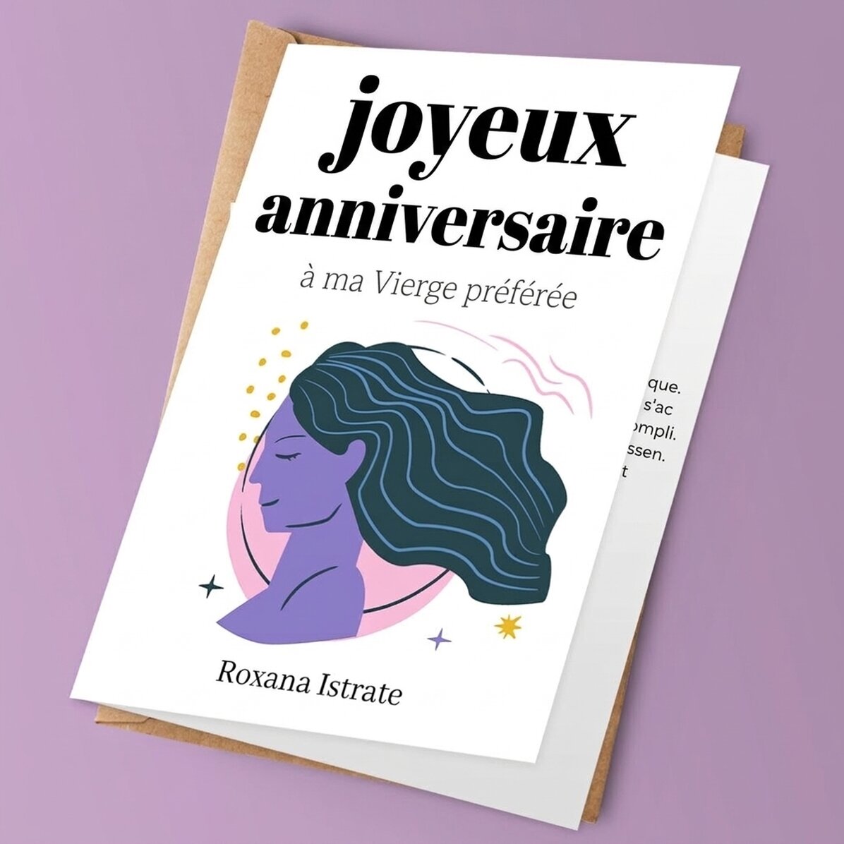Carte de vœux personnalisée avec texte - Signe de la Vierge