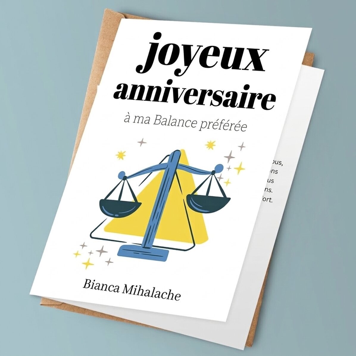 Carte de vœux personnalisée avec texte - Signe du zodiaque : Balance