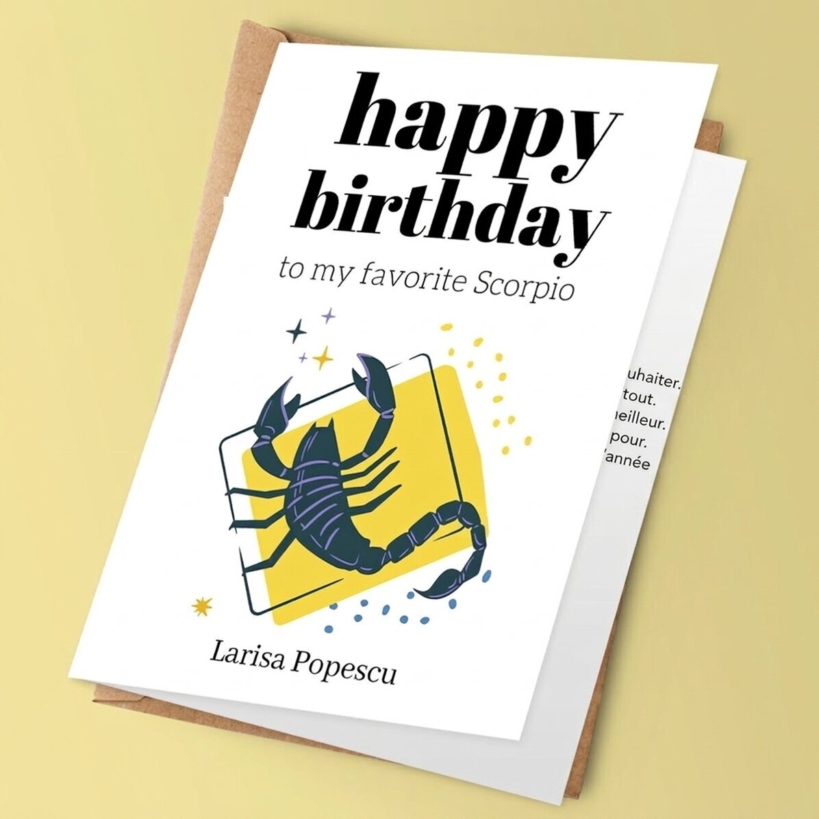 Carte de vœux personnalisée avec texte - Signe du Scorpion