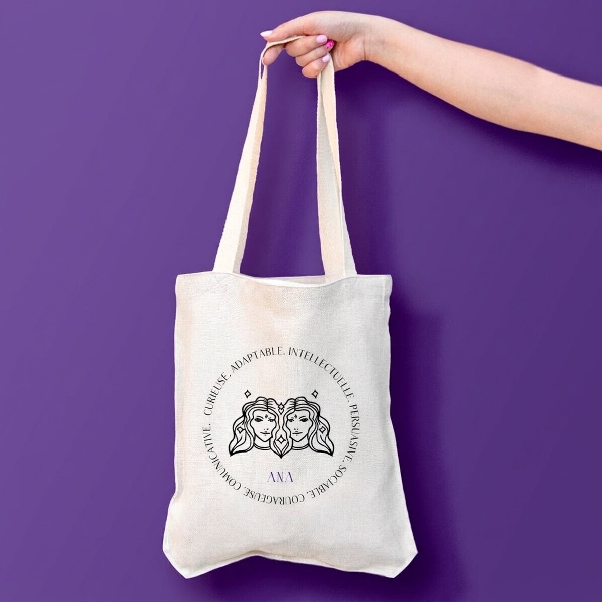 Sac personnalisé avec inscription - Signe du zodiaque : Gémeaux
