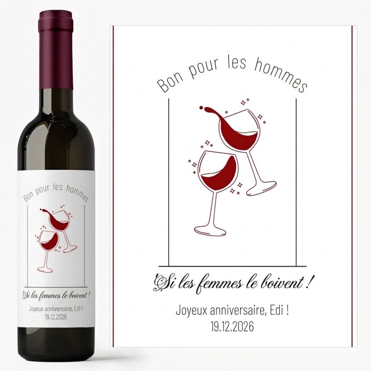 Vin personnalisé avec un message - Idéal pour les hommes