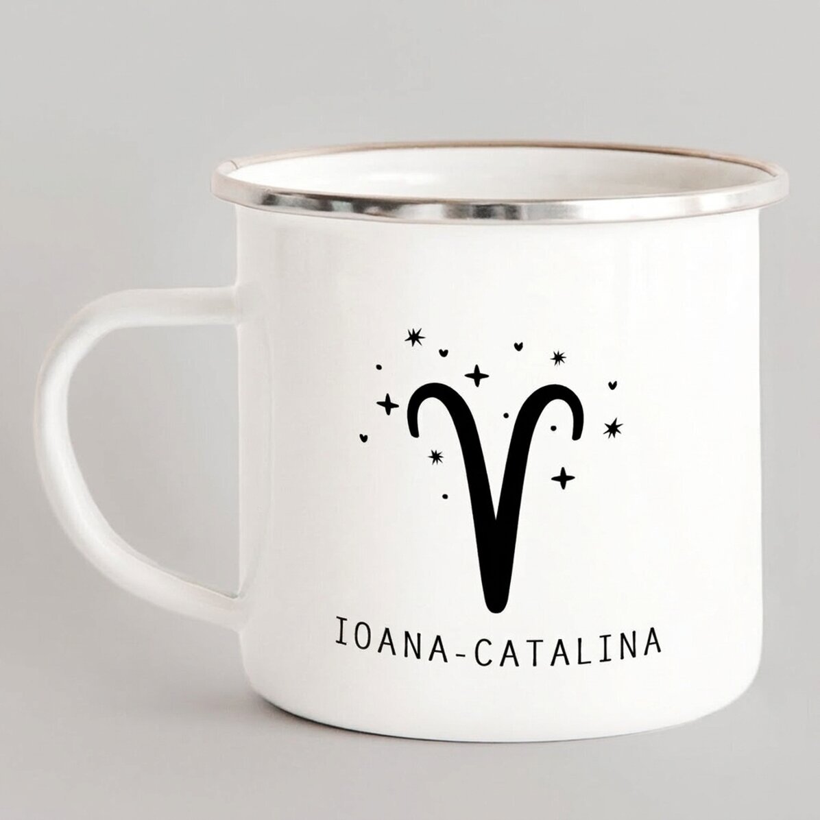 Tasse métallique émaillée personnalisée avec un message - Signe du Bélier