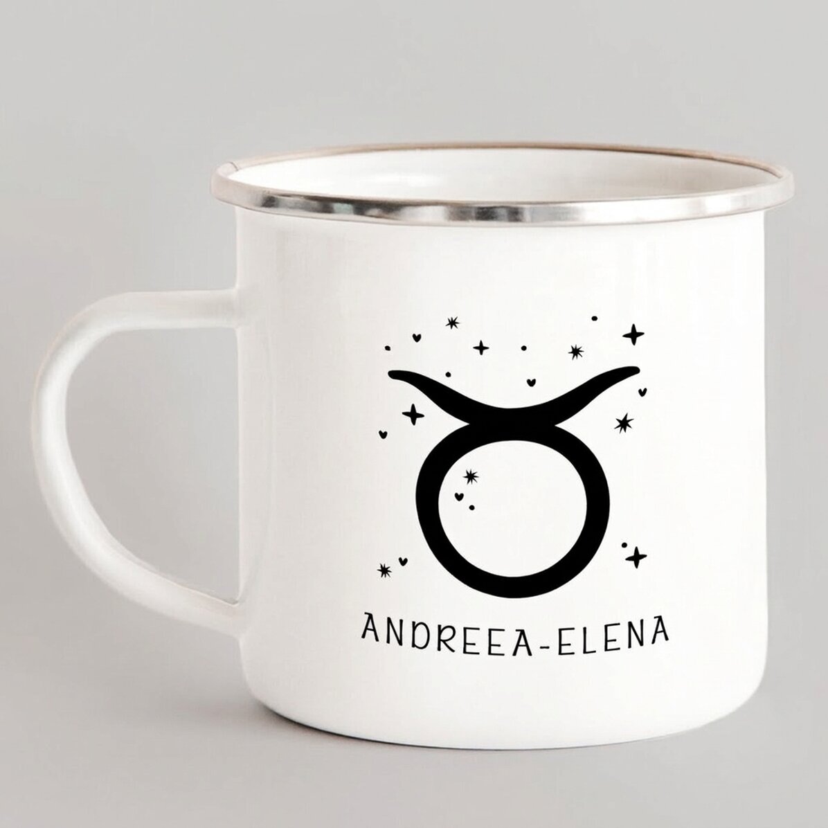 Tasse métallique émaillée personnalisée avec un message - Signe du Taureau