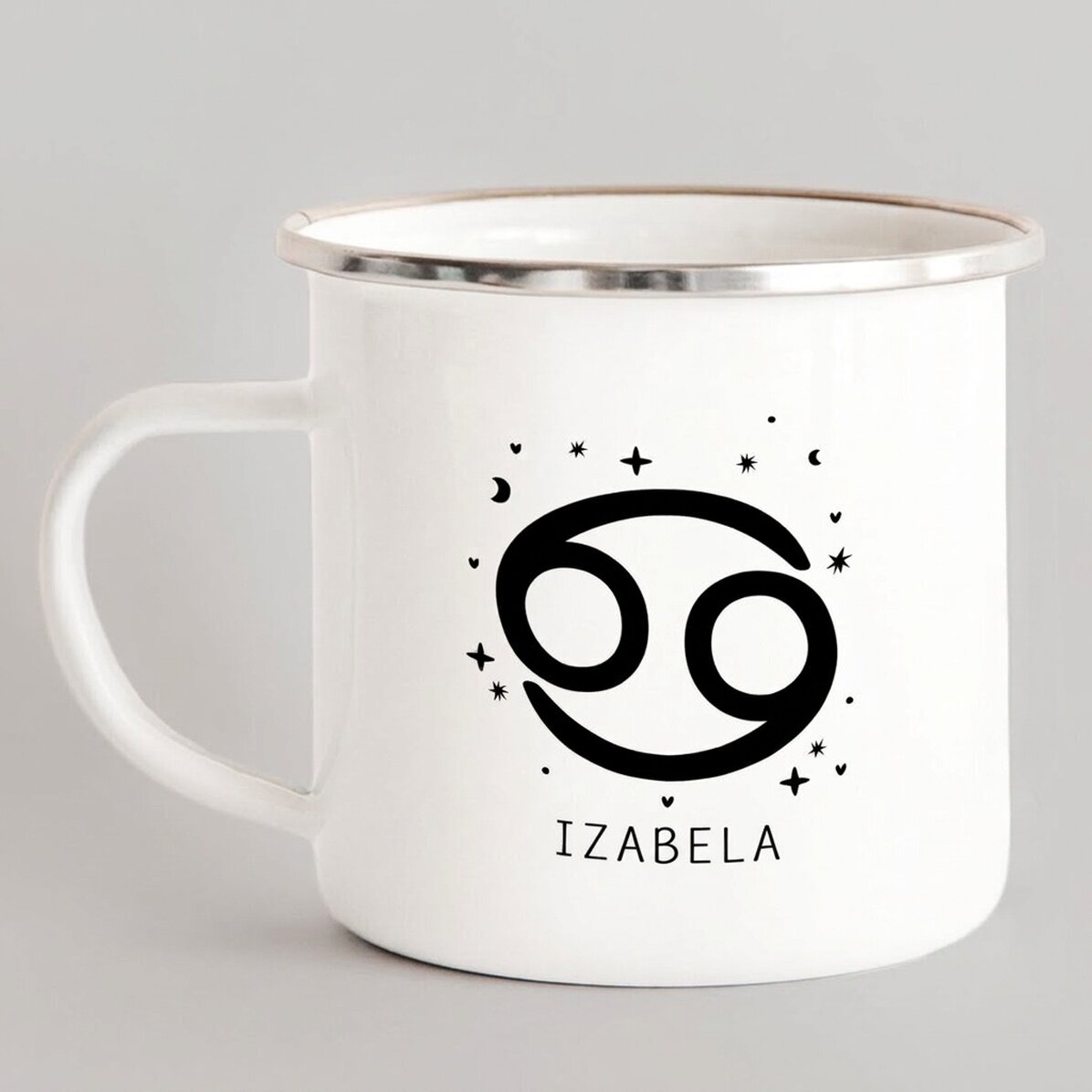 Tasse métallique émaillée personnalisée avec un message - Signe du Cancer