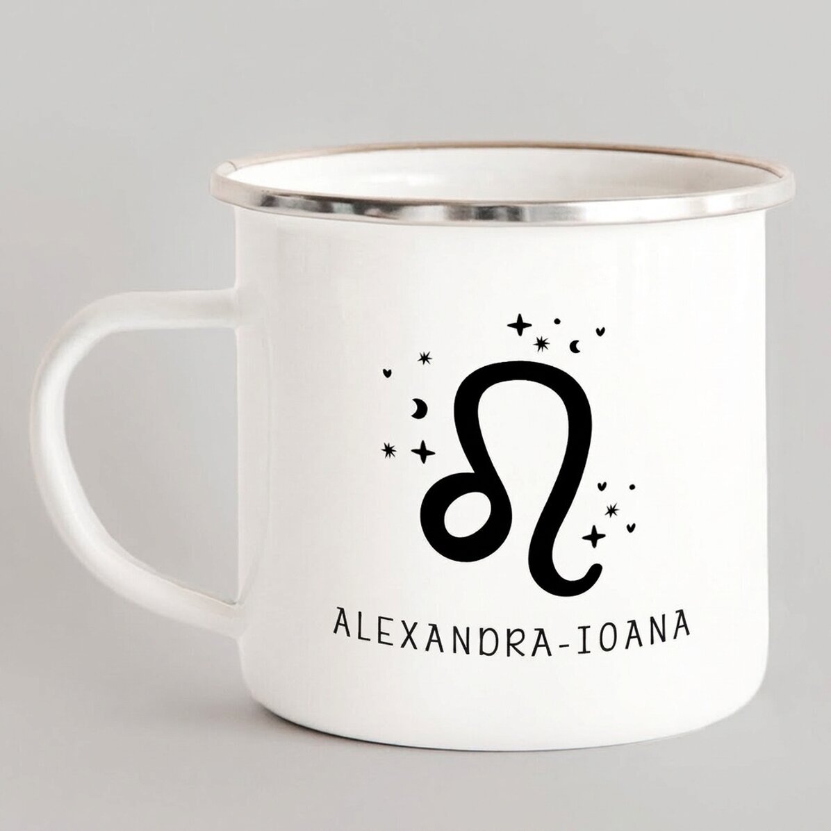 Tasse métallique émaillée personnalisée avec un message - Signe du Lion