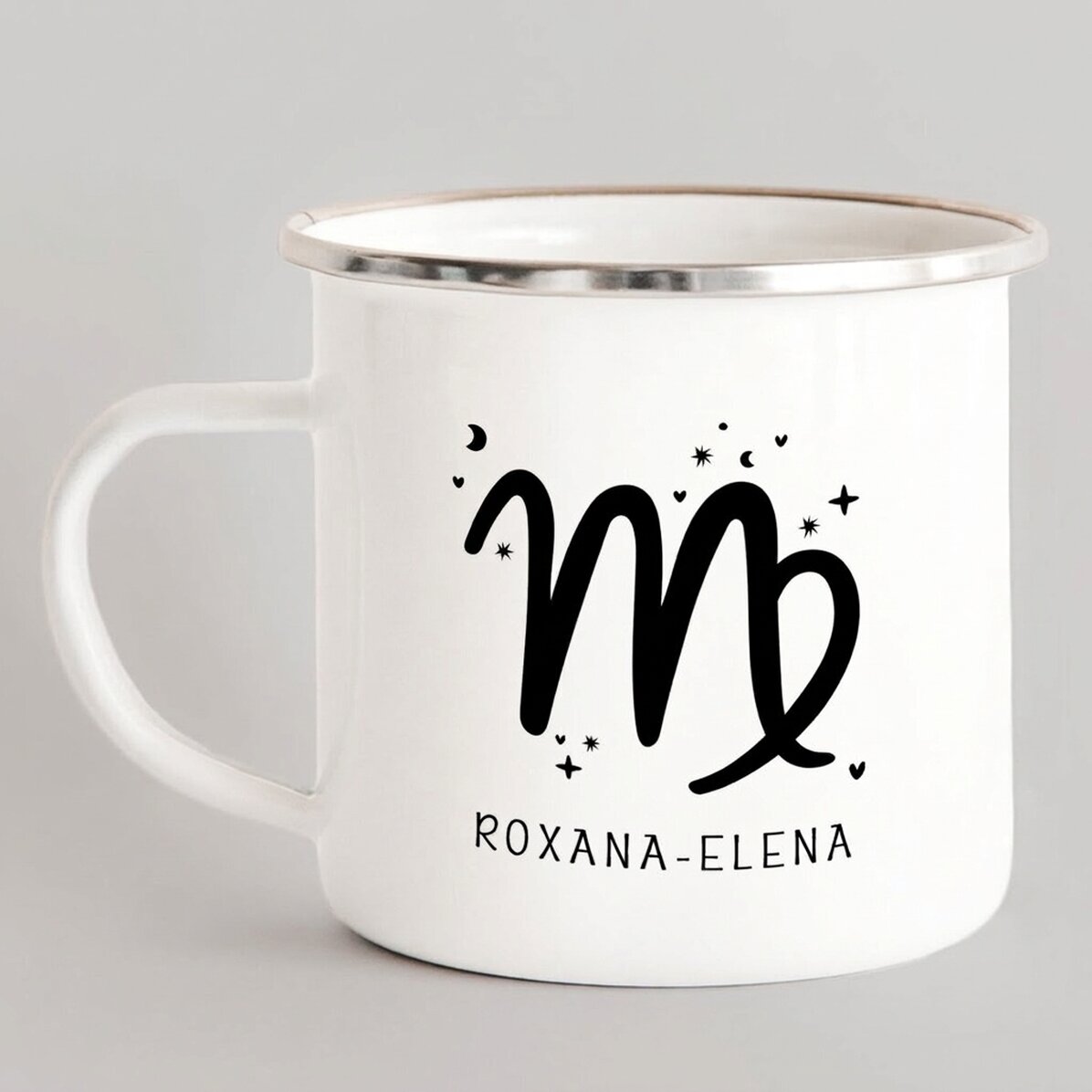 Tasse métallique émaillée personnalisée avec un message - Signe du zodiaque : la Vierge