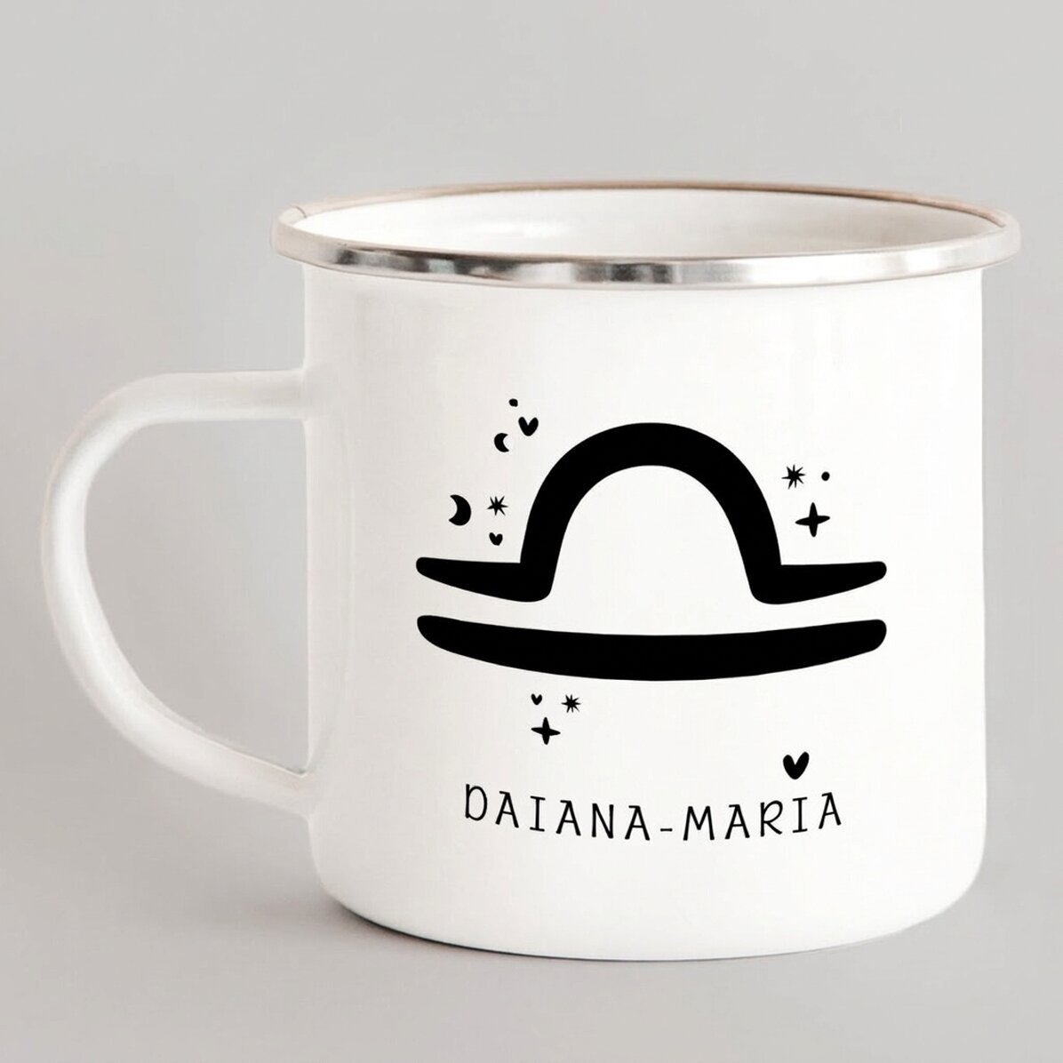 Tasse métallique émaillée personnalisée avec un message - Signe du zodiaque : Balance