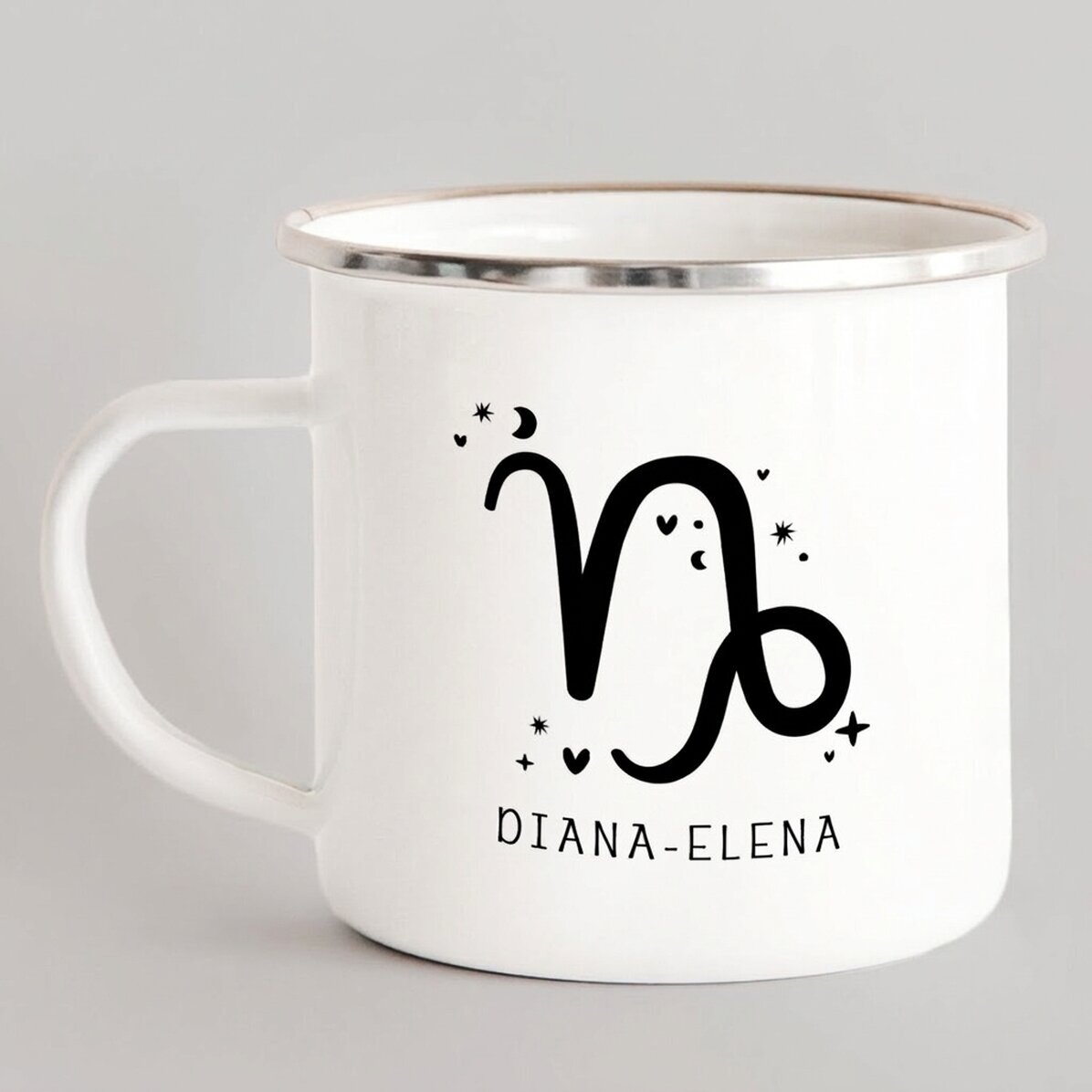 Tasse métallique émaillée personnalisée avec un message - Signe du Capricorne